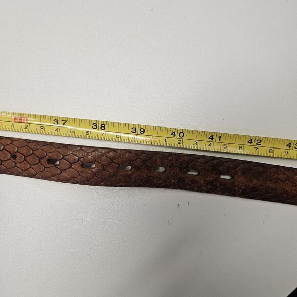 70s Handmade Top Grain Cowhide Leather Belt Sz 40 Solid Bronze Buckle Embossed - Picture 7 of 9